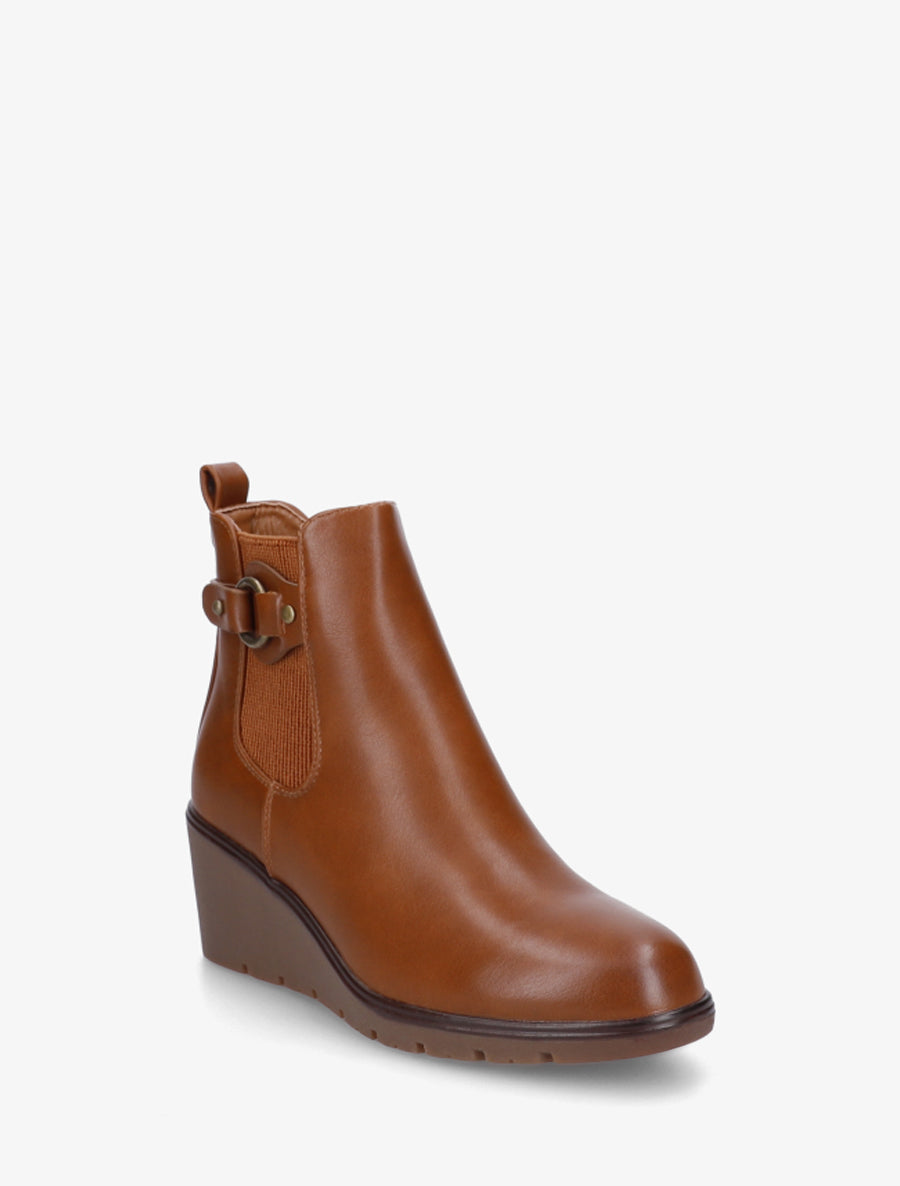 Bottines compensées en simili à boucle ronde - Camel - 2