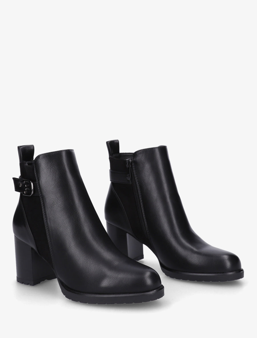 Bottines en simili et suédine à boucle métallique - Noir - 4