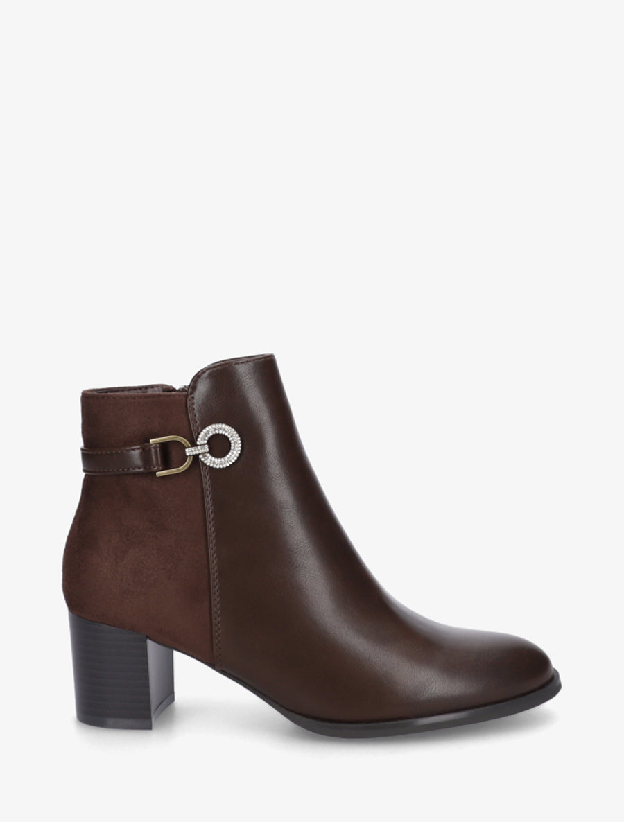 Bottines bimatière à boucle strassée - Marron - 1