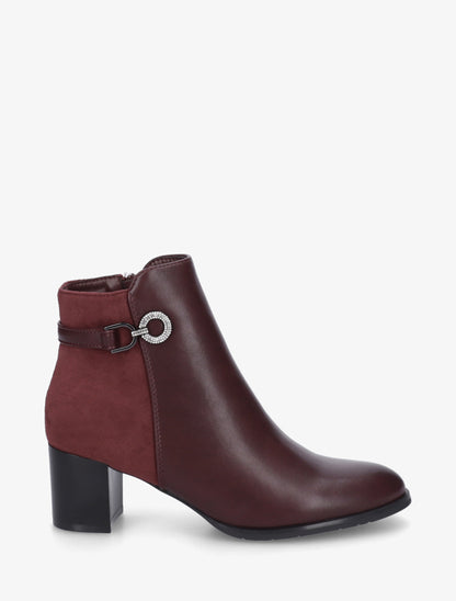 Bottines bimatière à boucle strassée - Bordeaux - 1