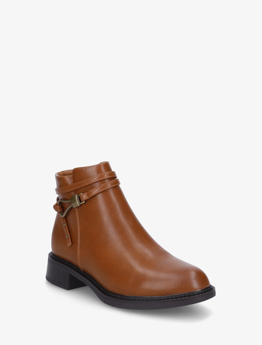 Bottines plates à boucle fantaisie - Camel - 2