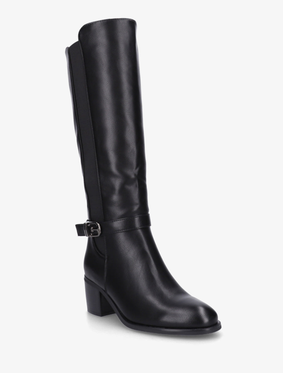 Bottes élastiquées en simili à boucle fantaisie - Noir - 2