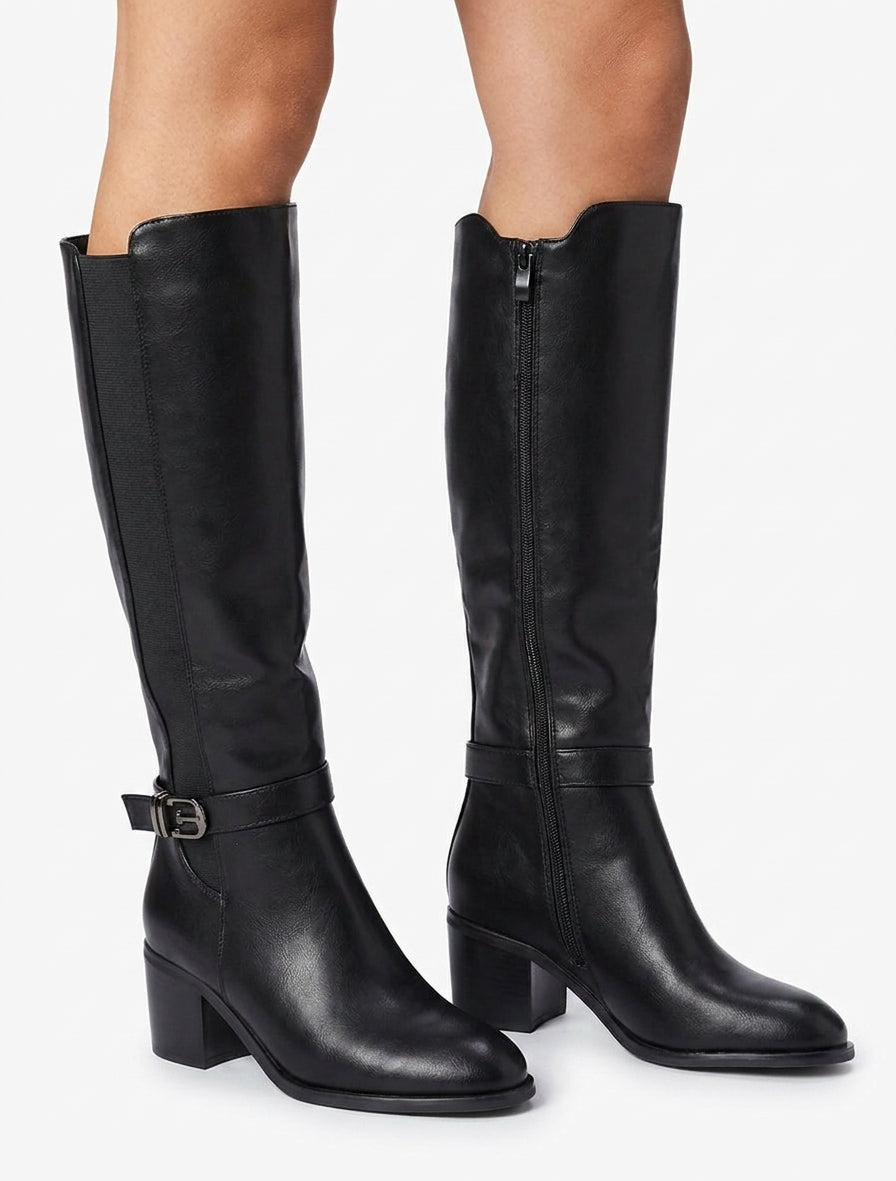 Botas elásticas de imitación con hebilla de fantasía - Negro