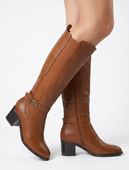 Botas elásticas de imitación con hebilla de fantasía - Camello