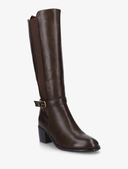 Bottes élastiquées en simili à boucle fantaisie - Marron - 2
