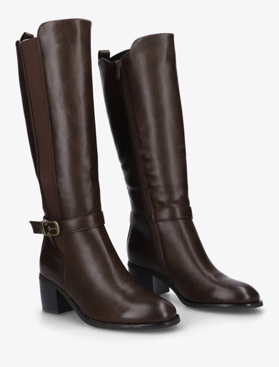Bottes élastiquées en simili à boucle fantaisie - Marron - 4