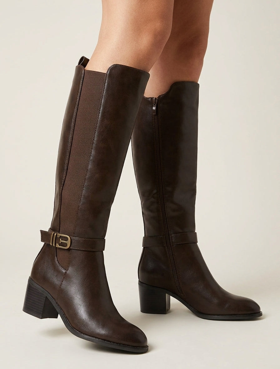 Botas elásticas de imitación con hebilla de fantasía - Marrón