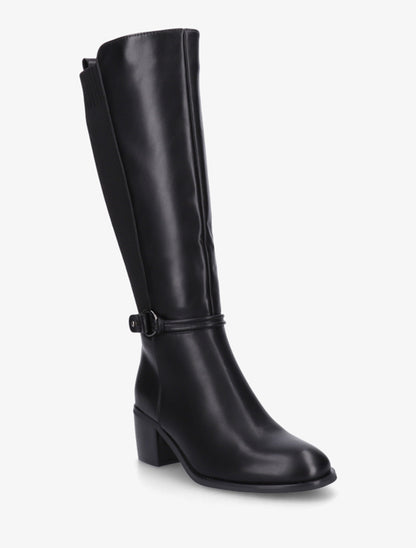 Bottes en simili et tissu à boucle ronde - Noir - 2