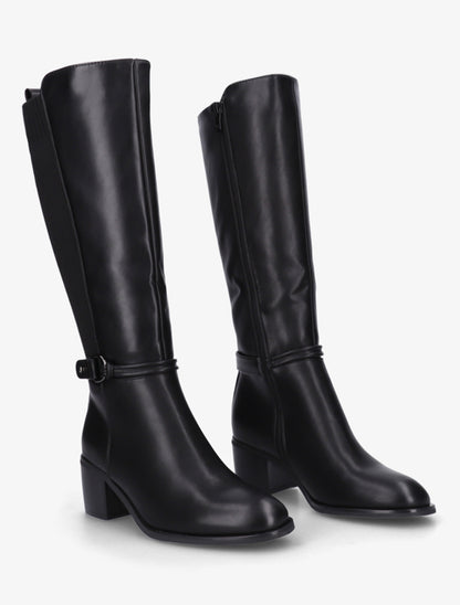 Bottes en simili et tissu à boucle ronde - Noir - 4