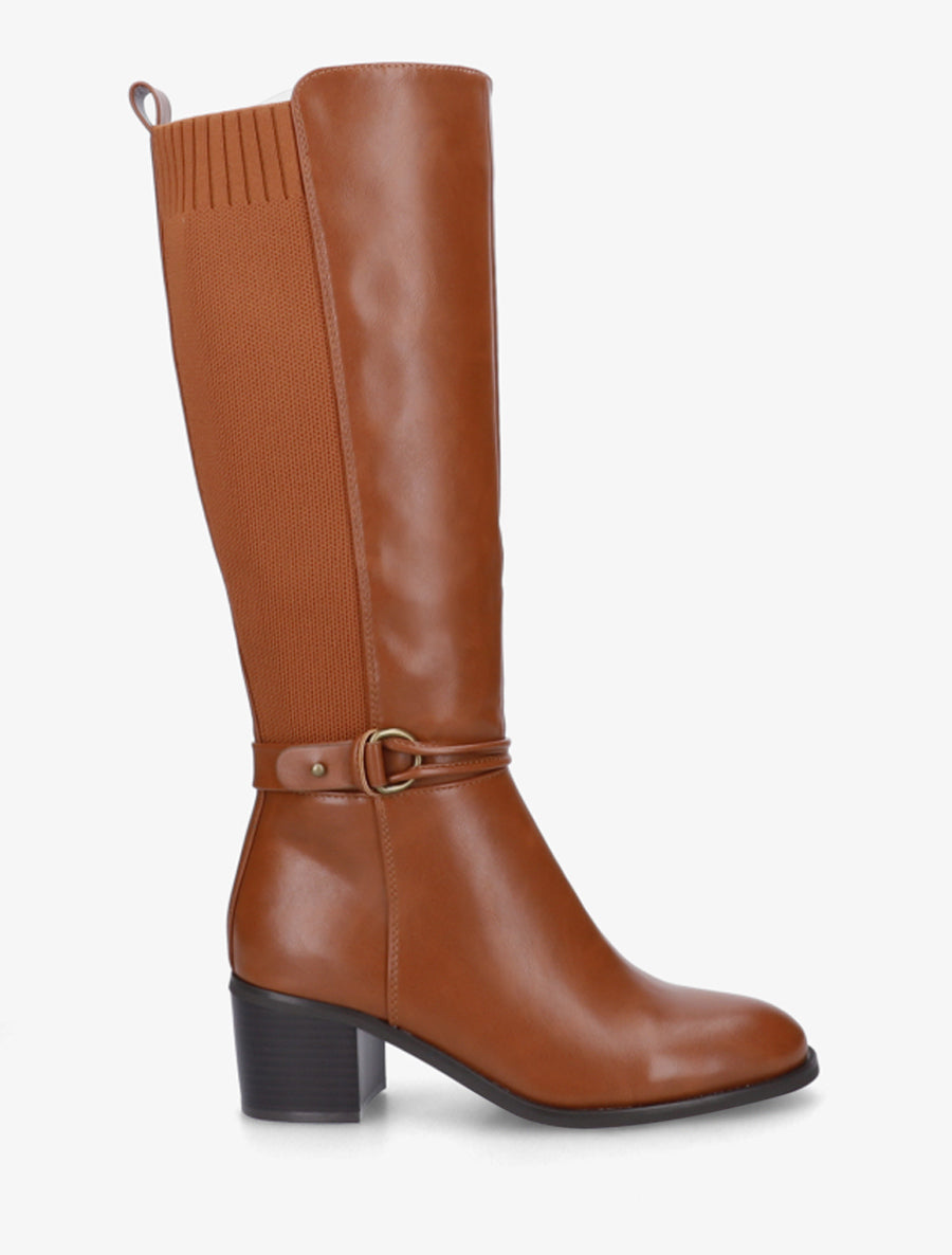 Bottes en simili et tissu à boucle ronde - Camel - 1