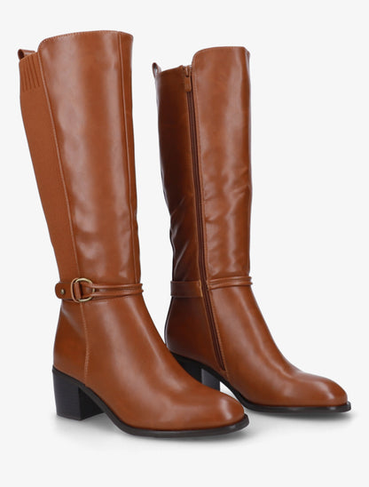 Bottes en simili et tissu à boucle ronde - Camel - 4