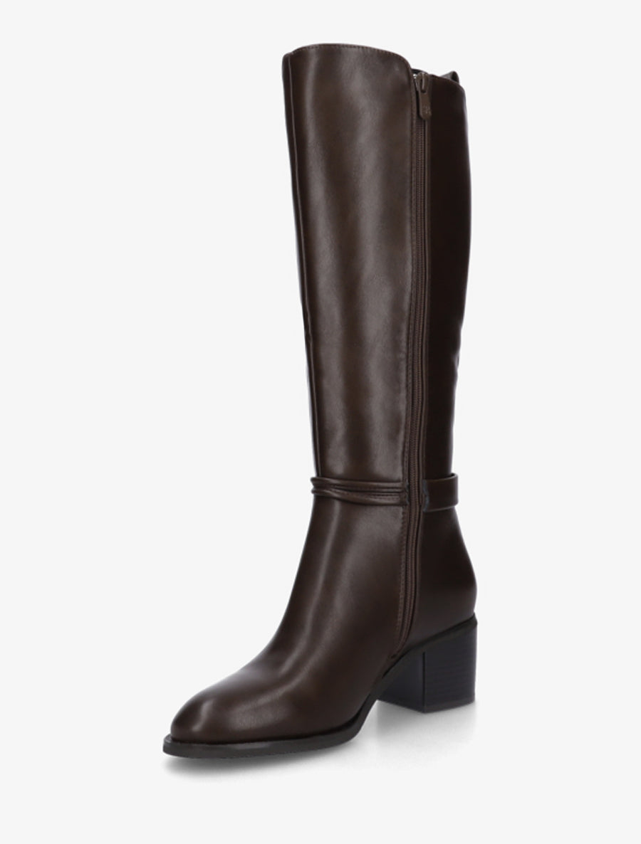 Bottes en simili et tissu à boucle ronde - Marron - 3