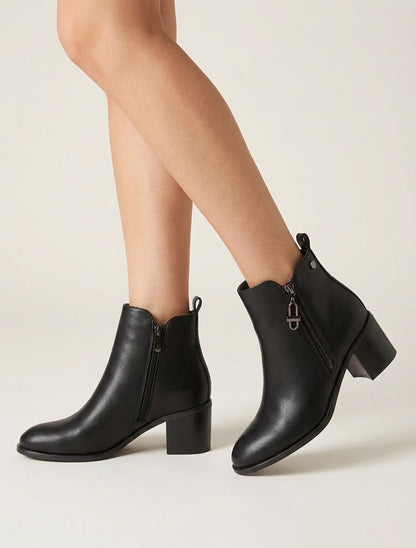 Botines de imitación con cremallera decorativa - Negro