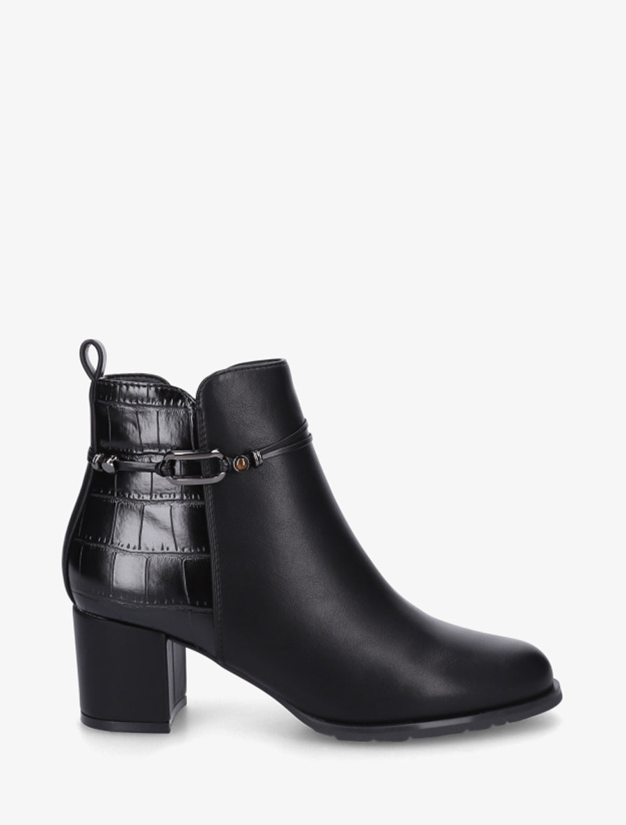Bottines empiècement croco et bijoux métalliques - Noir - 1