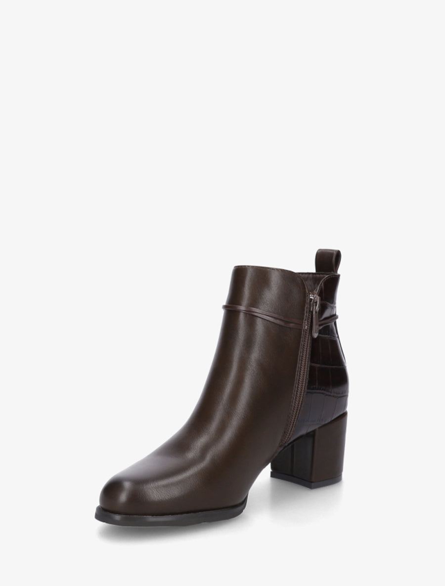 Bottines empiècement croco et bijoux métalliques - Marron - 3