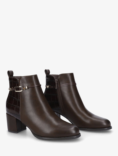Bottines empiècement croco et bijoux métalliques - Marron - 4