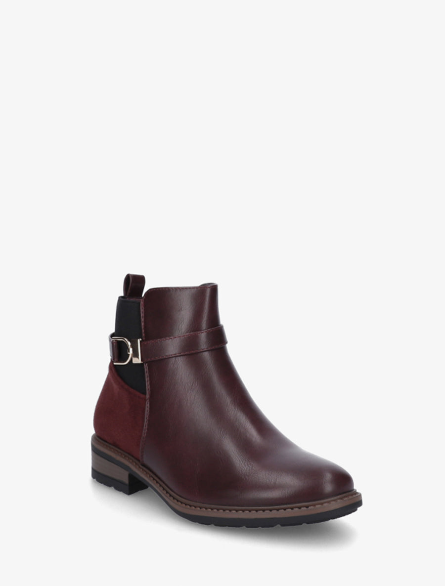 Bottines élastiquées bimatière à boucle métallique - Lie de vin - 2