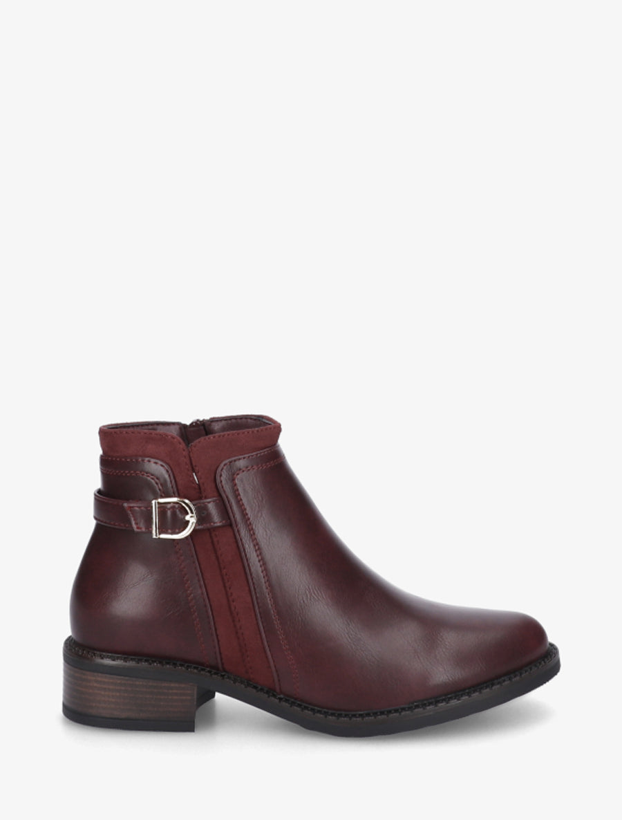 Bottines en simili à boucle et empiècement suédine - Lie de vin - 1