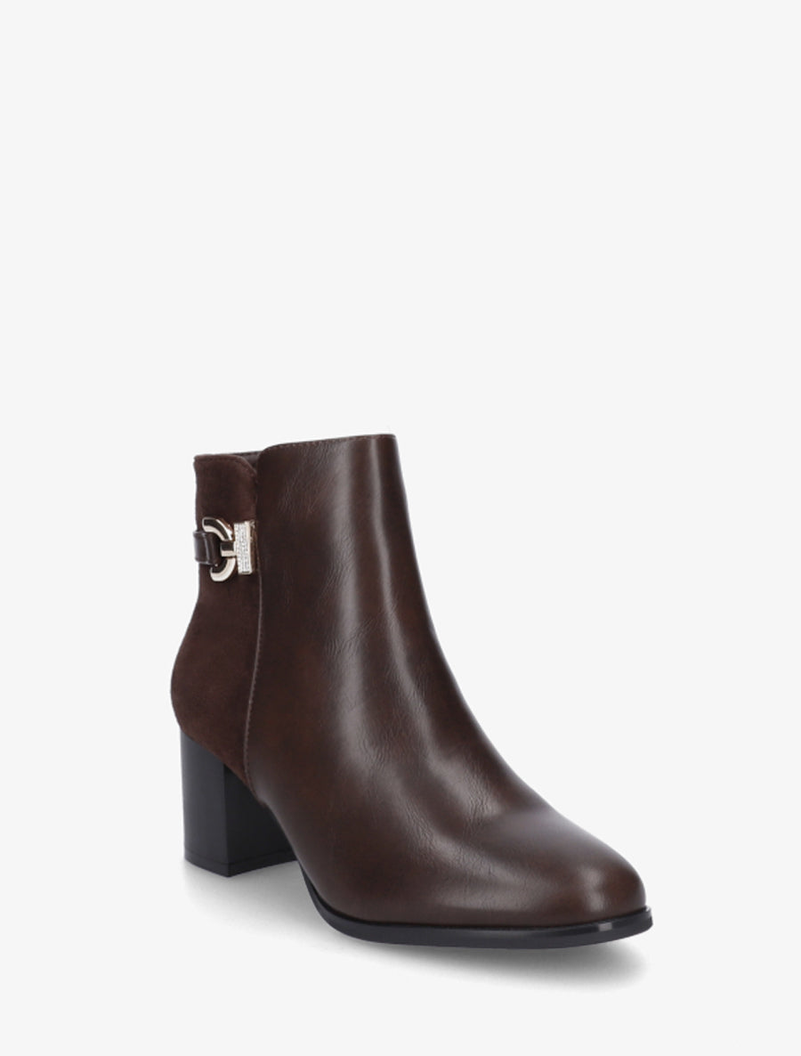 Bottines bimatière à boucle strassée - Marron - 2