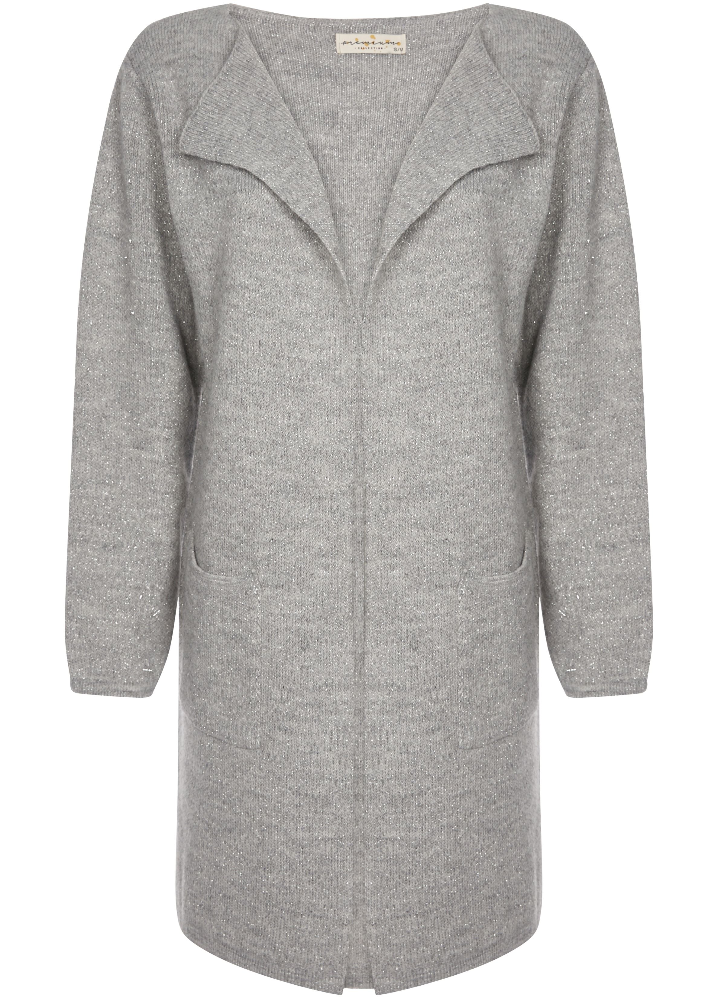 Gilet long à fils argentés - Gris - 1