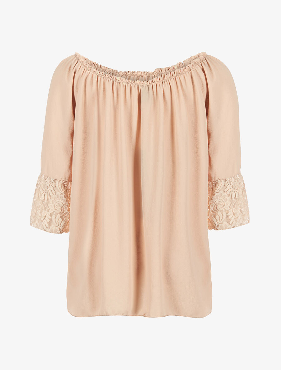 Blouse légére dentellée - beige - 2