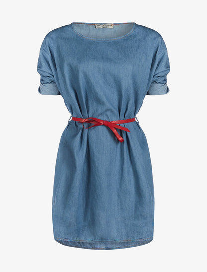 Robe denim ceinturée - bleu - 1