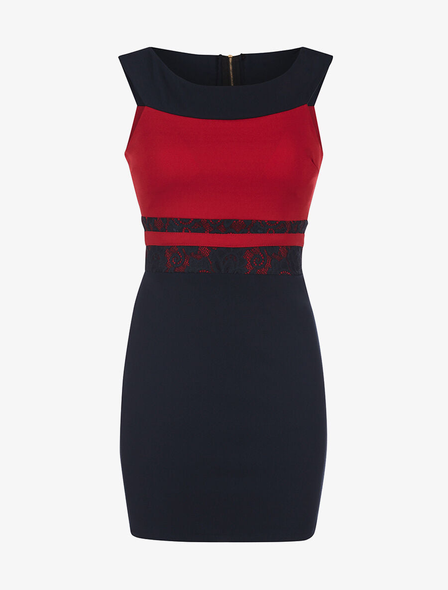 Robe bicolore col bateau - marine et rouge - 3
