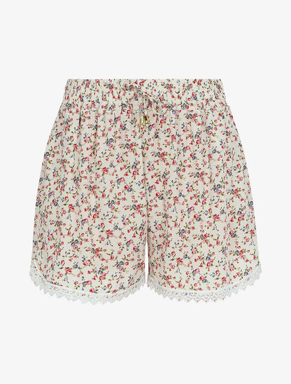 Short imprimé petites fleurs à bords en crochet - Écru - 1