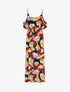 Robe longue à buste volanté imprimé feuilles - Noir - 4