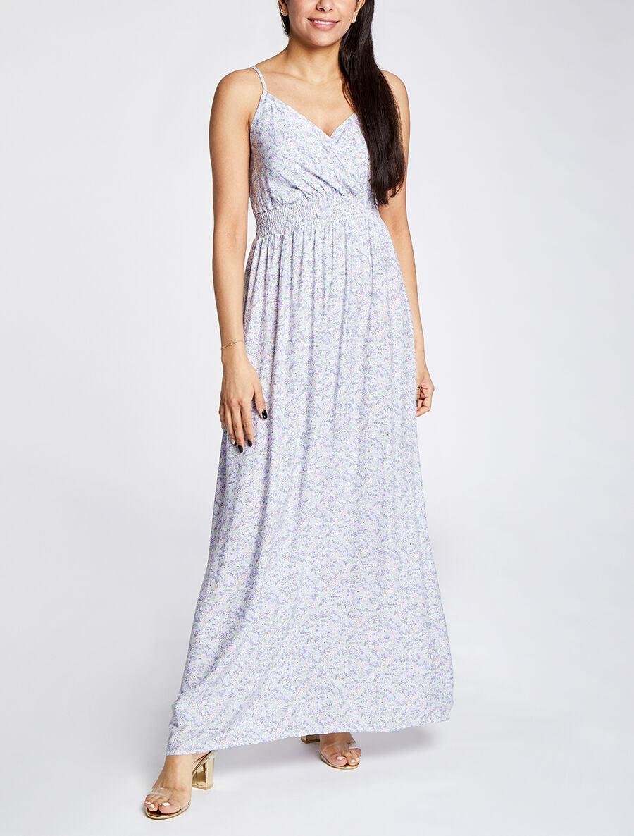 Robe longue à fines bretelles imprimé petites fleurs - Lilas - 4