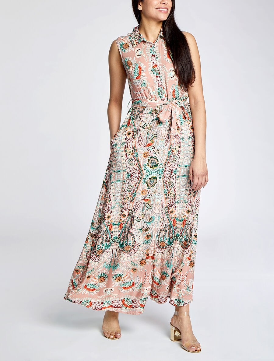 Robe chemise longue imprimé floral stylisé - Vieux rose - 5