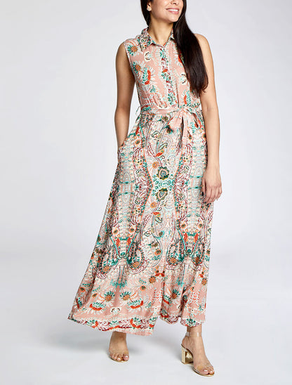 Robe chemise longue imprimé floral stylisé - Vieux rose - 5