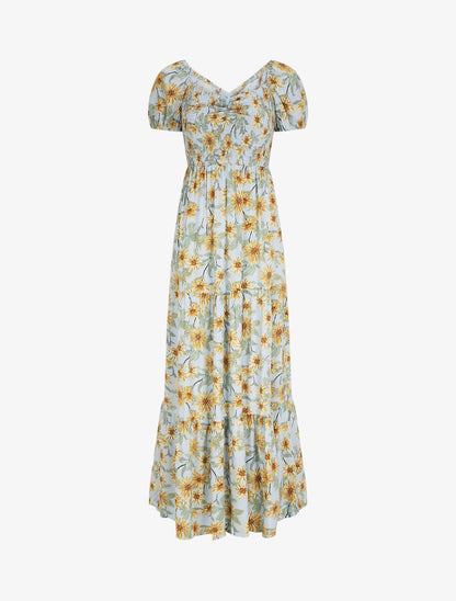 Robe longue élastiquée imprimé marguerite - Bleu ciel - 2