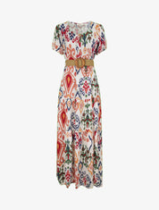 Robe longue à manches courtes élastiquées - Blanc - 1