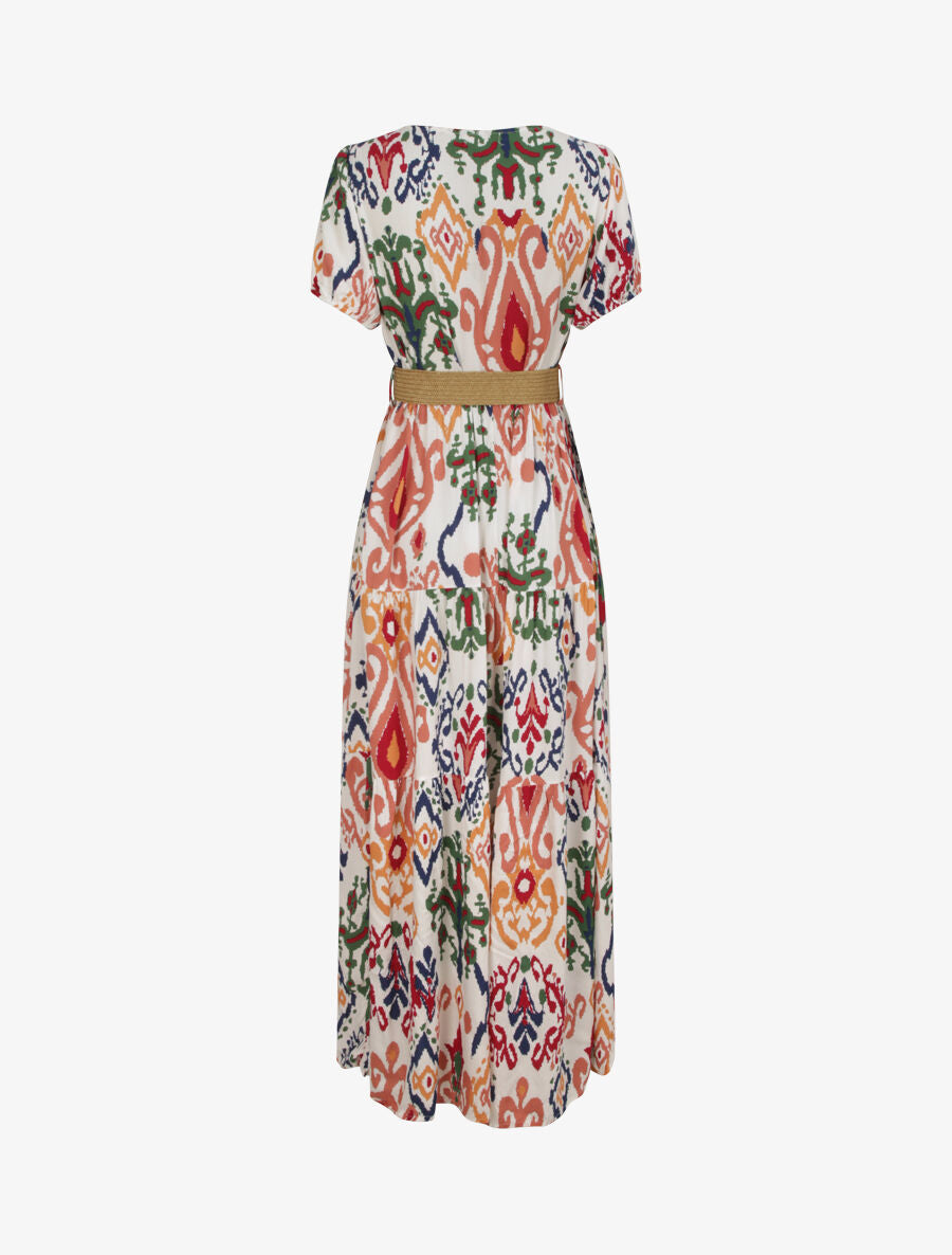 Robe longue à manches courtes élastiquées - Blanc - 2