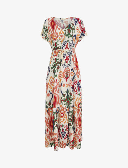 Robe longue droite à imprimé aztèque - Blanc - 1