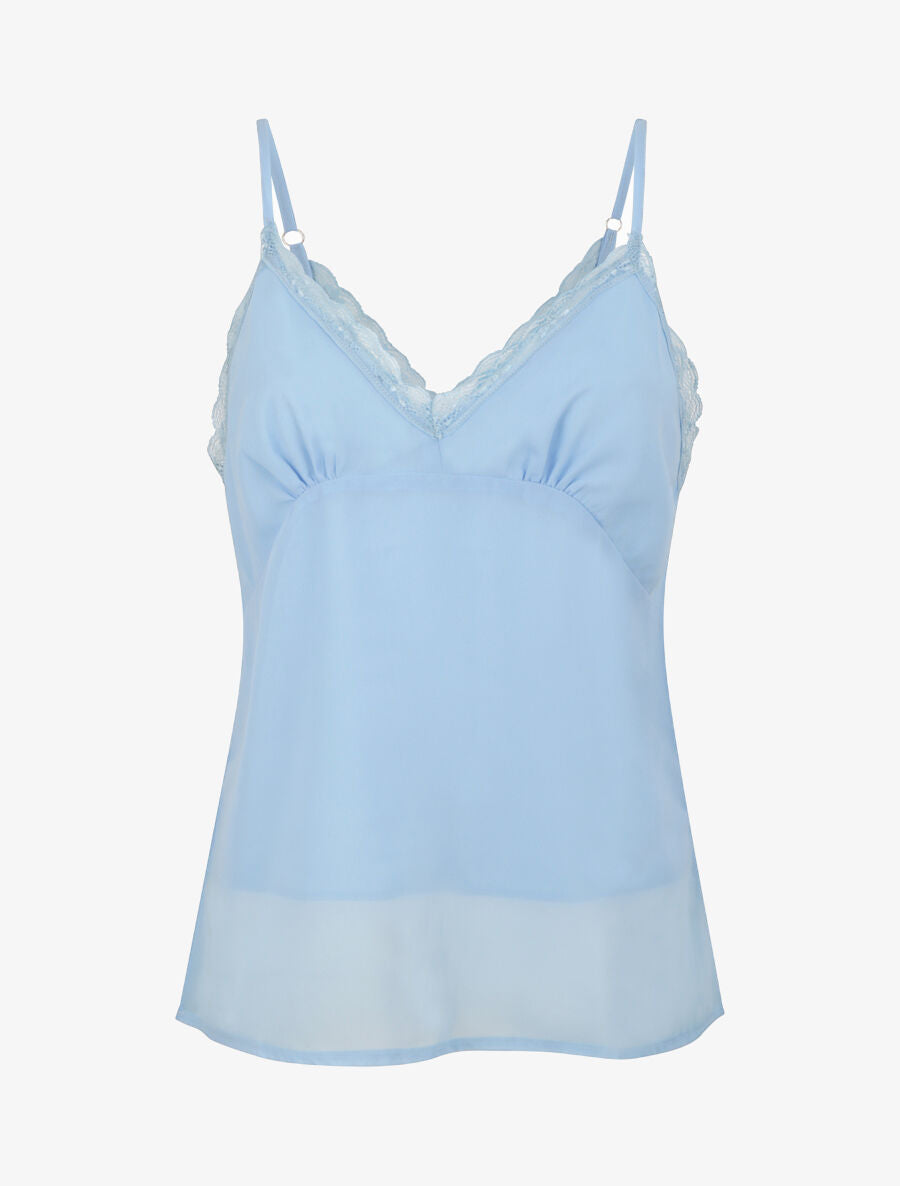 Caraco en voile à col dentelle - Bleu ciel - 4
