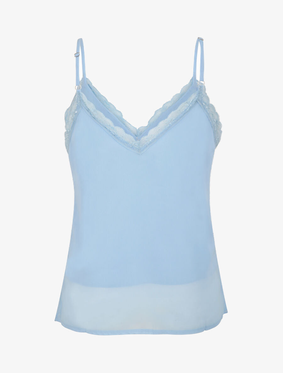 Caraco en voile à col dentelle - Bleu ciel - 2