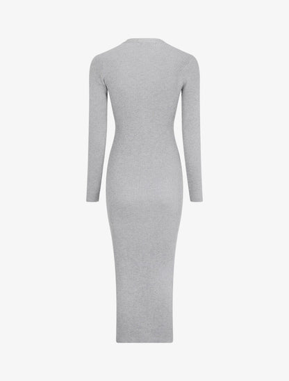 Robe pull boutonnée et côtelée - Gris clair - 2