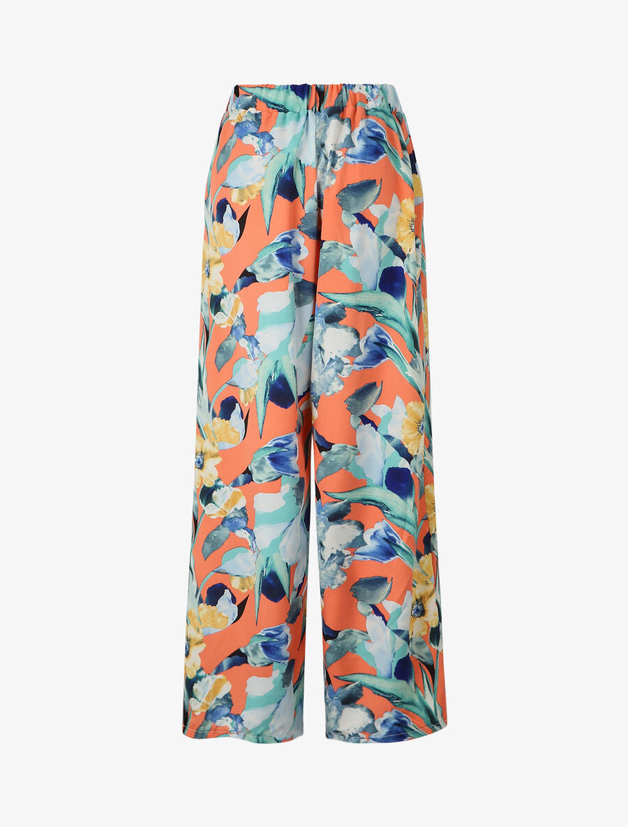 Pantalon ample imprimé fleurs stylisées - Saumon - 2