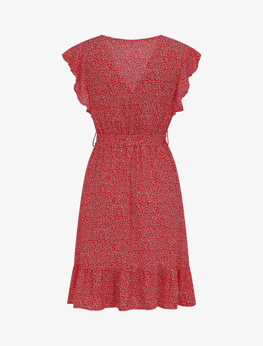 Robe mi-longue à imprimé fleuri - Rouge - 2