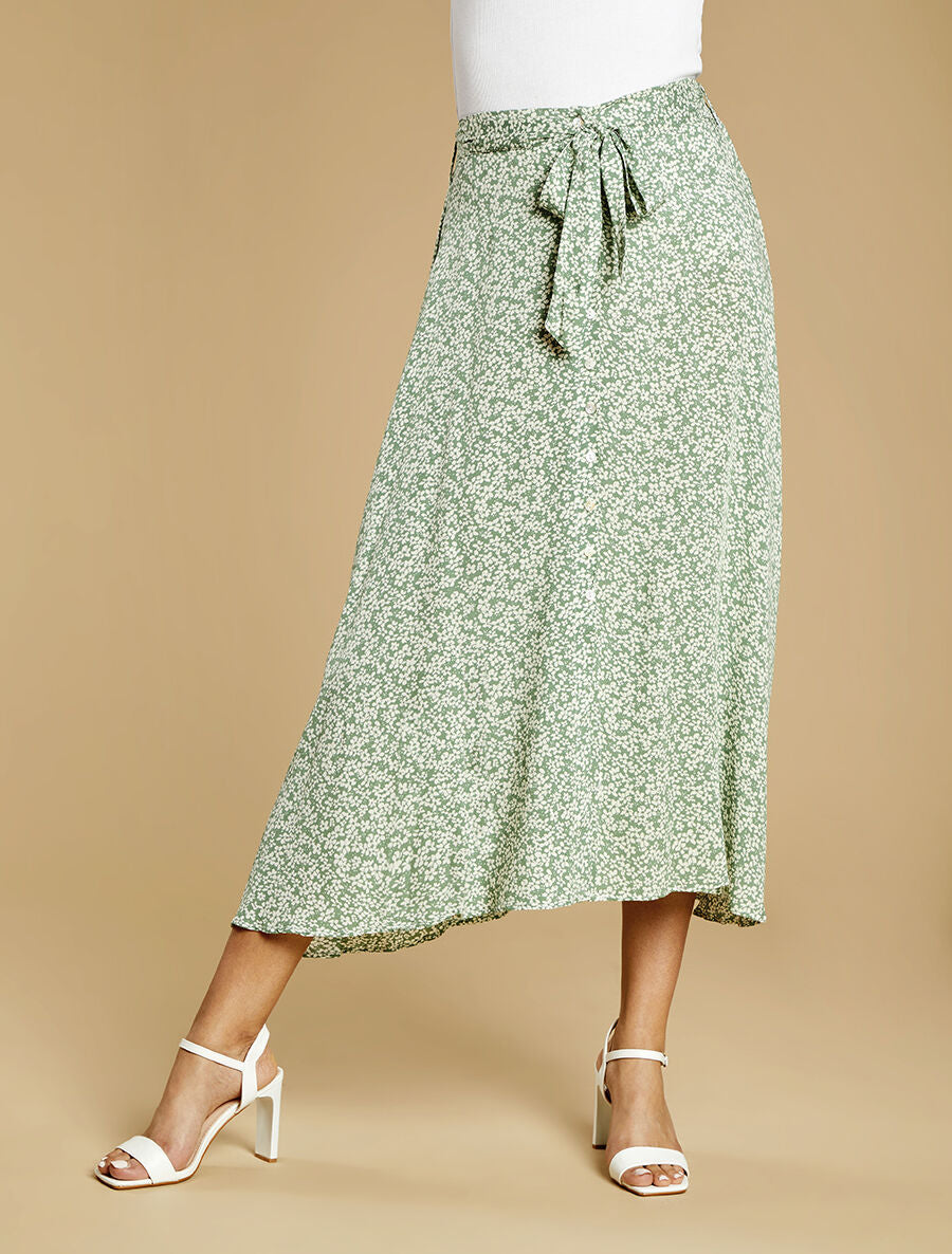 Jupe longue boutonnée à bas asymétrique - Vert - 4