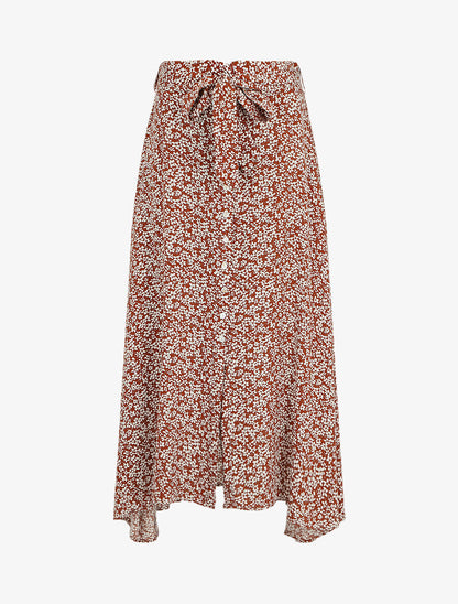 Jupe longue boutonnée à bas asymétrique - Marron - 4