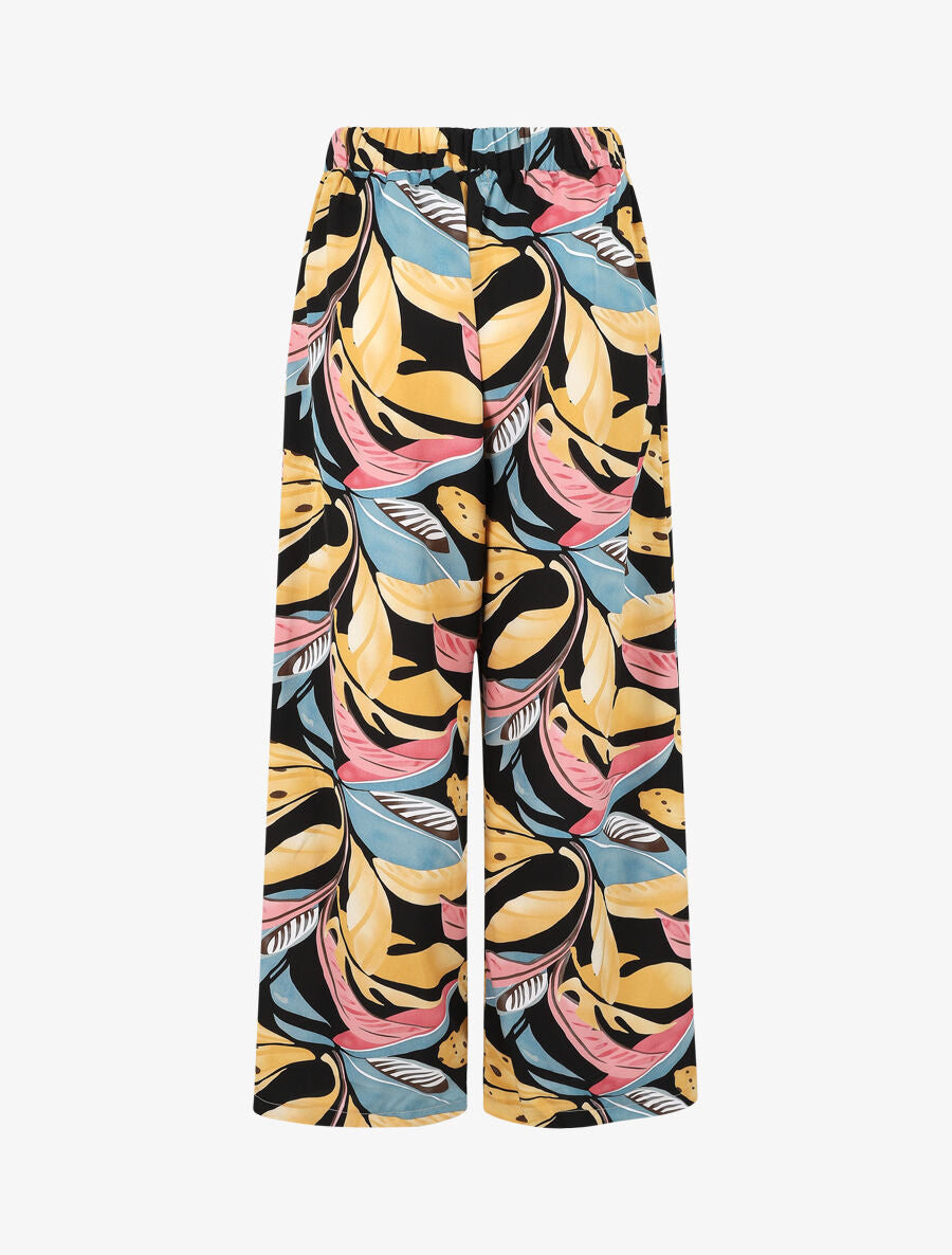 Pantalon élastiqué à imprimé feuillage - Noir - 2