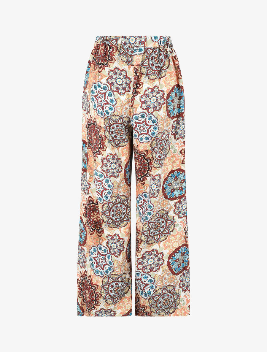 Pantalon élastiqué à imprimé foulard - Beige - 2