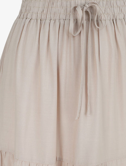Jupe longue à taille élastiquée - Beige - 3