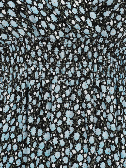 Robe longue à imprimé fleuri - Marine - 3