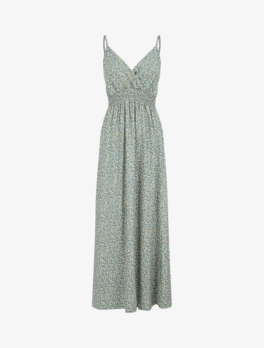 Robe longue à imprimé fleuri à fines bretelles - Vert d&