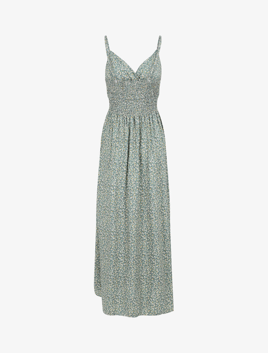 Robe longue à imprimé fleuri à fines bretelles - Vert d&