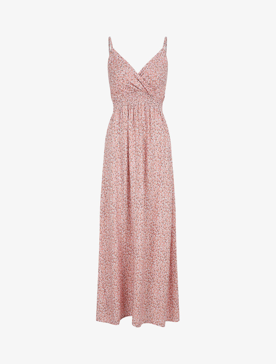 Robe longue à imprimé fleuri à fines bretelles - Rose - 1